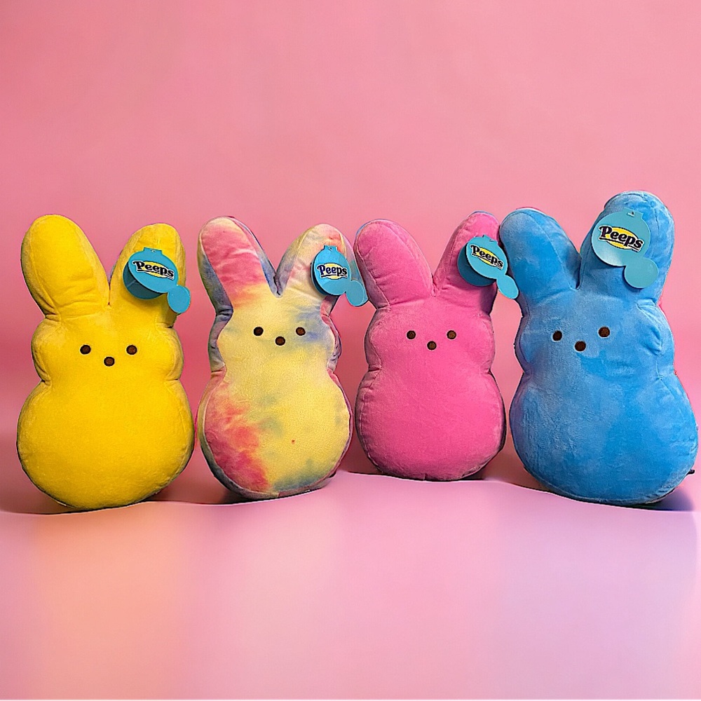 PEEPS Soft Plush Set of (4) Plushes - Pink, Blue, Yellow & Tie-Dye